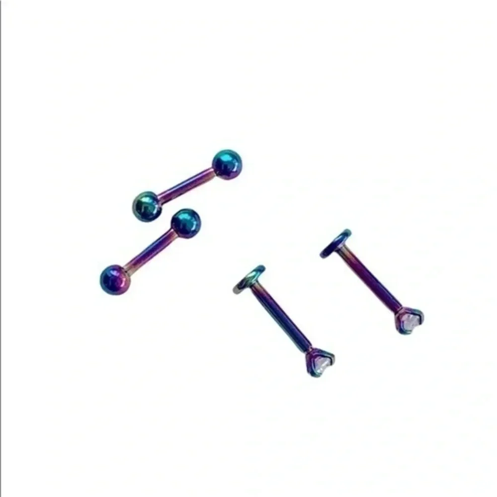 Rainbow Holographic Stainless Steel Nose Earring Studs NWT